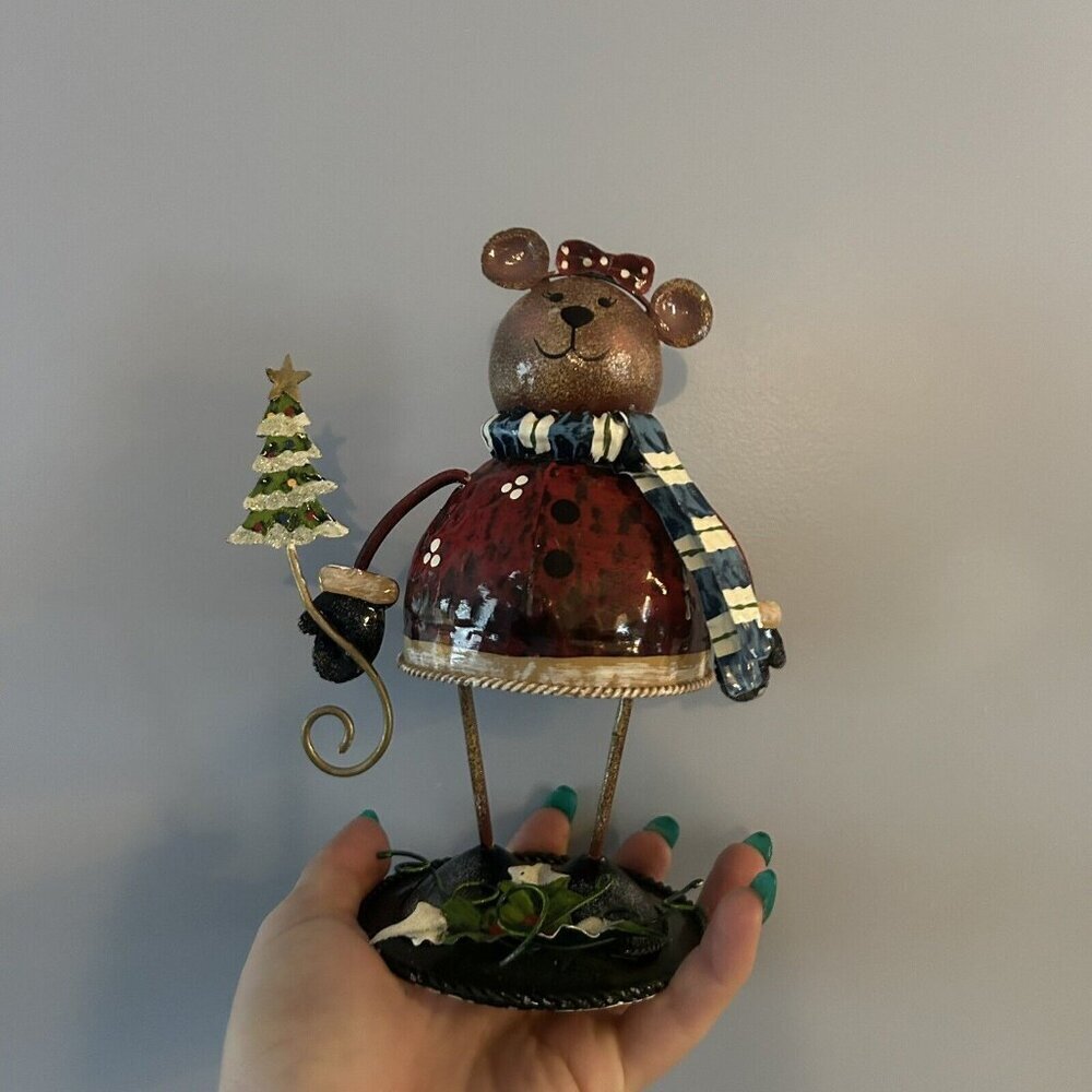 2 Metal Christmas Holiday‎ Bear Reindeer Blue Red Bouncing Spring Figurine